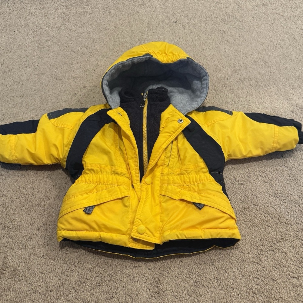 OshKosh B'Gosh Lined Winter Coat 12 Mo Vintage Y2K Yellow Navy Colorblock